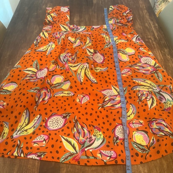 ANTHROPOLOGIE KOURT Burnt Orange Fruit & Dot Print Babydoll Dress! Rayon Linen! - Picture 12 of 16
